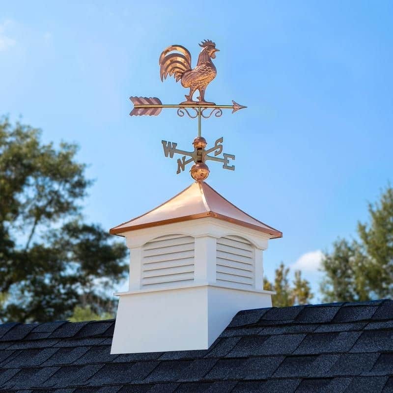 18" Square Coventry Vinyl Cupola with Rooster Weathervane by Good Directions-