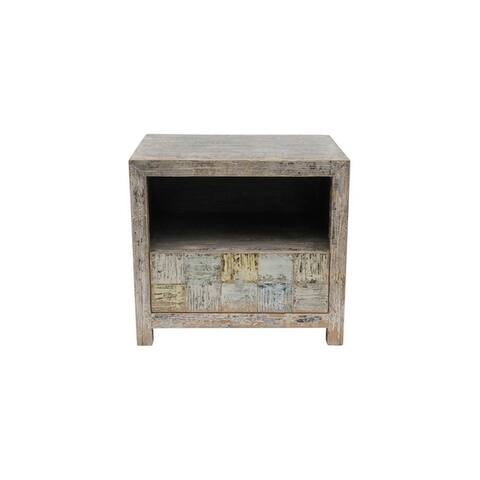 Lily's Living Reclaimed Wood Shandong Checkerboard Side Table, 24 Inch Tall, Weathered Gray Wash