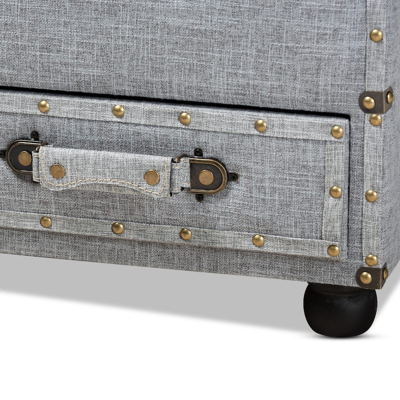 Flynn Modern Transitional Grey Upholstered Storage Trunk Ottoman On