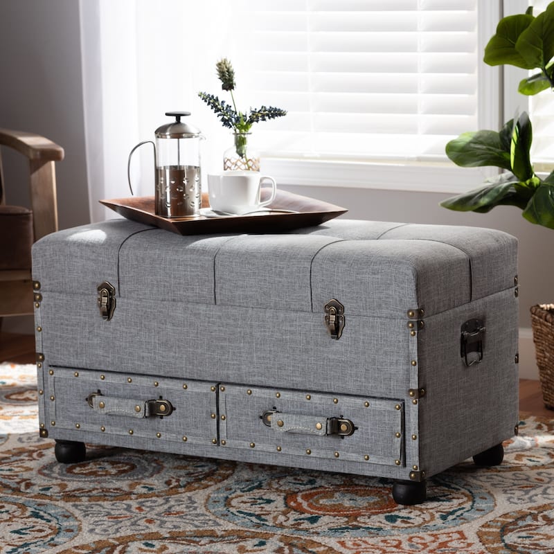 Flynn Modern Transitional Grey Upholstered Storage Trunk Ottoman