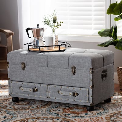 Flynn Modern Transitional Grey Upholstered Storage Trunk Ottoman