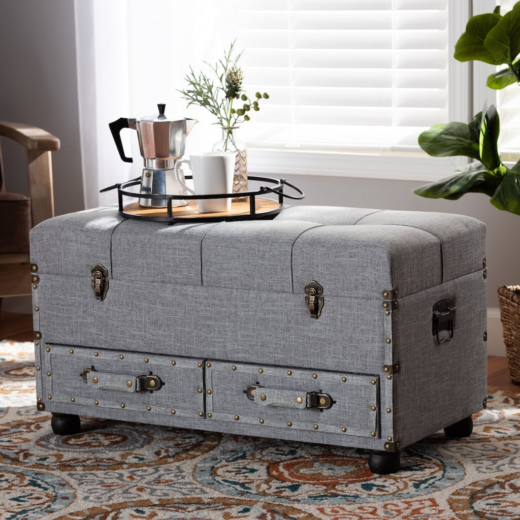 Flynn Modern Transitional Grey Upholstered Storage Trunk Ottoman