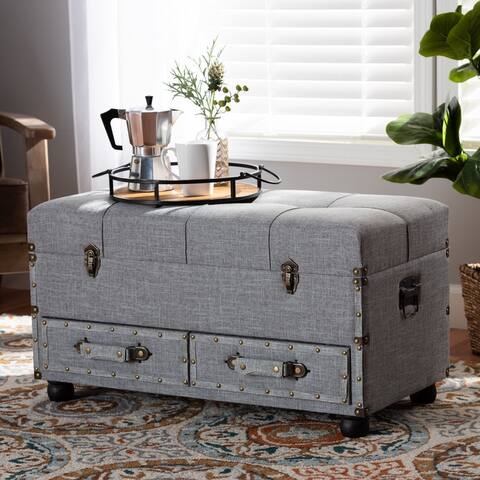 Flynn Modern Transitional Grey Upholstered Storage Trunk Ottoman