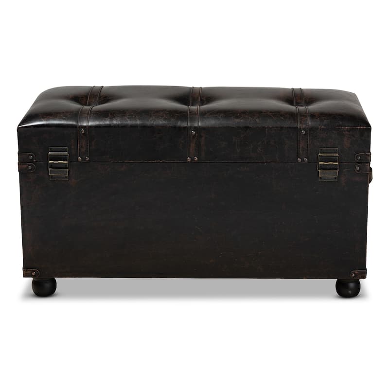 Flynn Modern Transitional Grey Upholstered Storage Trunk Ottoman