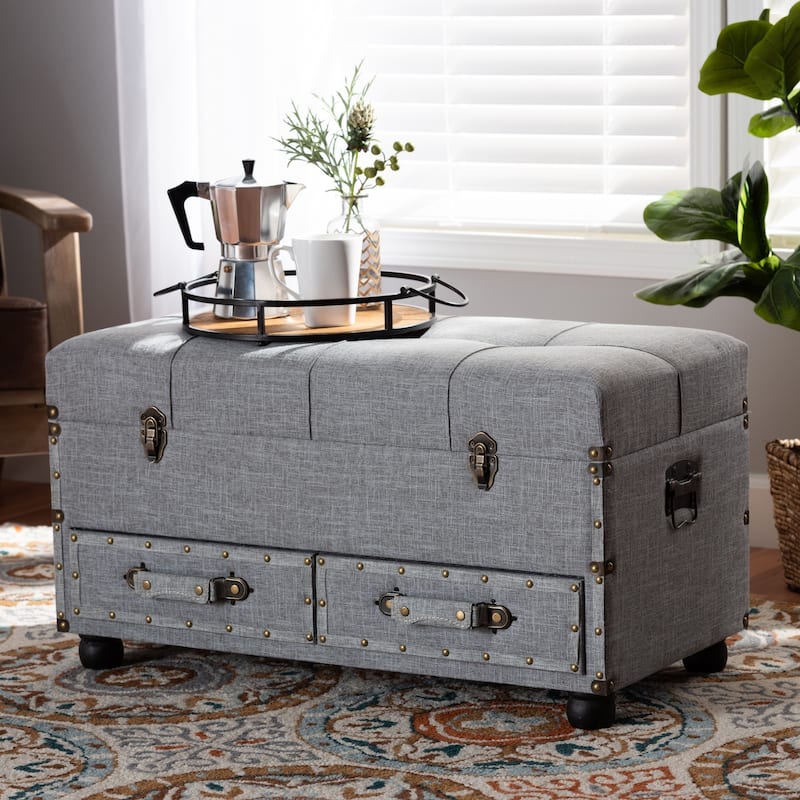 Flynn Modern Transitional Grey Upholstered Storage Trunk Ottoman
