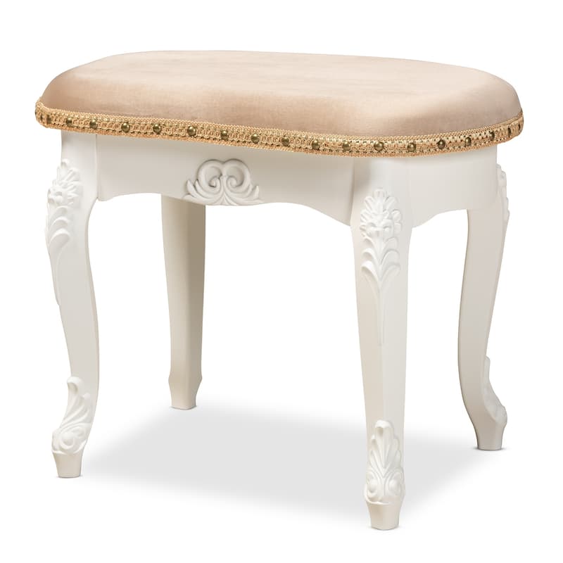 Gabrielle Traditional French Country Upholstered Vanity Ottoman - N/A