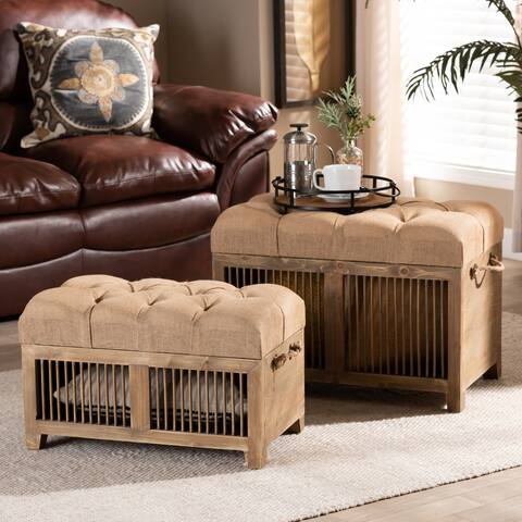 Clement Rustic Transitional Farmhouse Upholstered Storage Ottoman Set