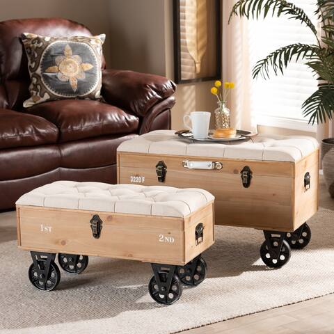 Finlay Transitional Rustic Farmhouse Upholstered Storage Ottoman Set