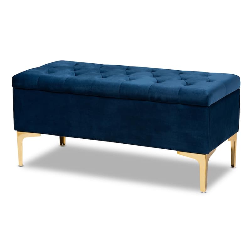 Valere Glam and Luxe Upholstered Storage Ottoman - Blue