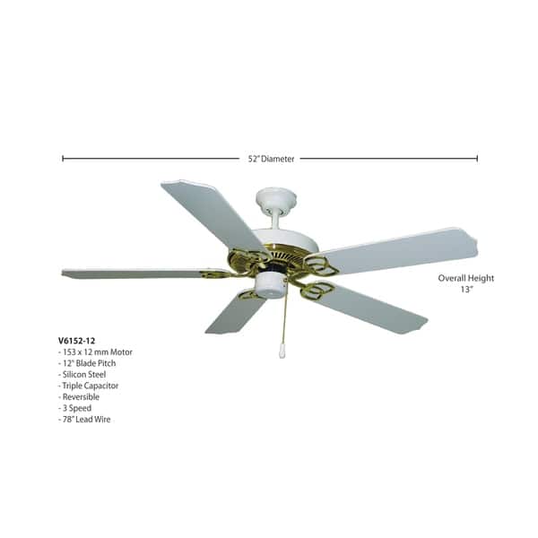 Copper Grove Innsbruck 52 Inch Polished Brass And White Indoor Ceiling Fan With Downrod Mount