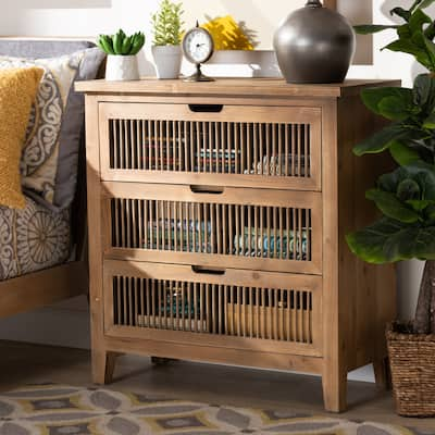 Clement Rustic Transitional Oak Finished 3-Drawer Storage Cabinet