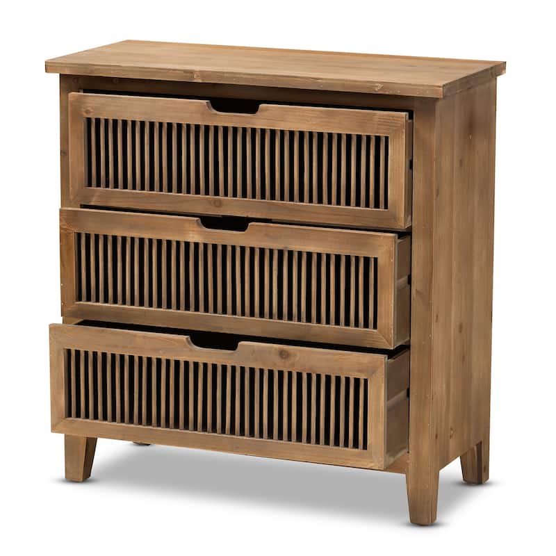 Clement Rustic Transitional Oak Finished 3-Drawer Storage Cabinet