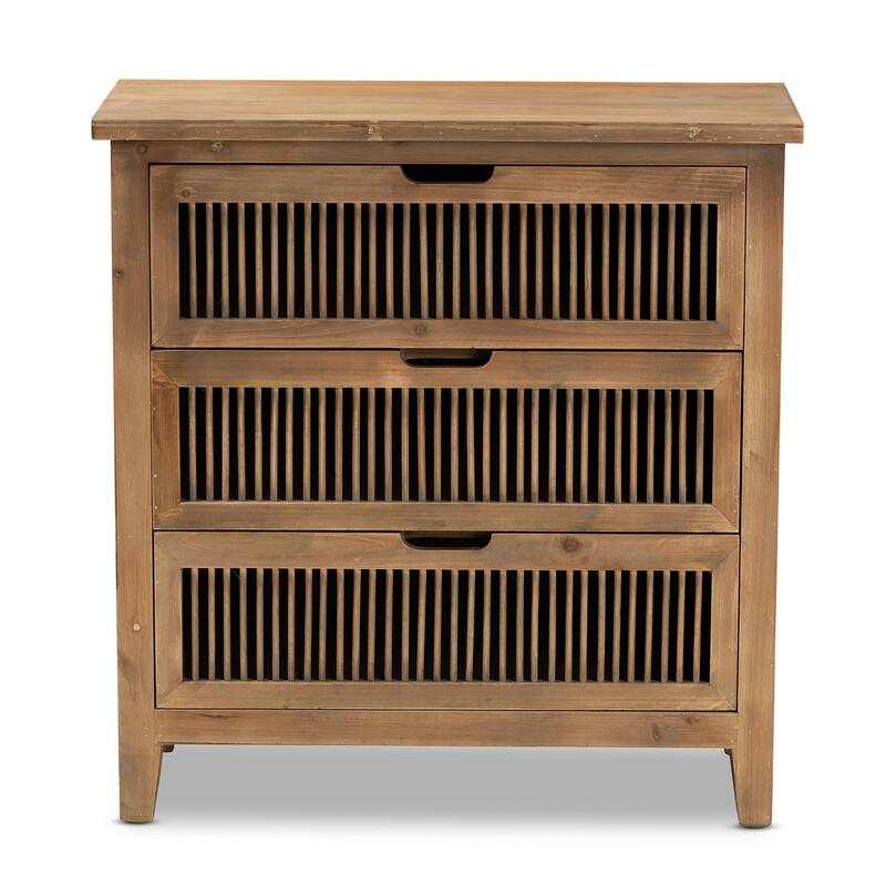 Clement Rustic Transitional Oak Finished 3-Drawer Storage Cabinet