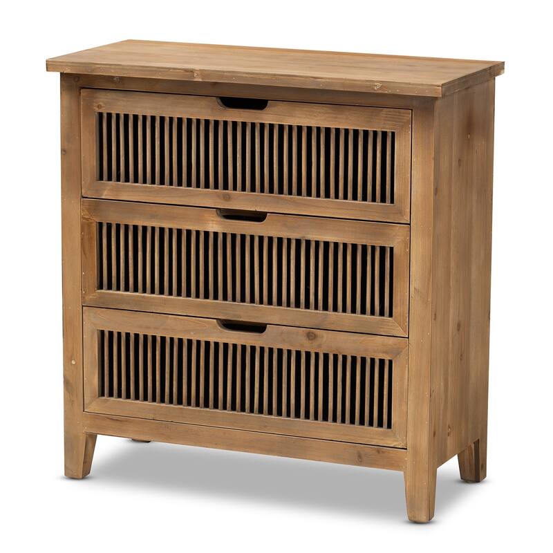 Clement Rustic Transitional Oak Finished 3-Drawer Storage Cabinet - Medium Oak