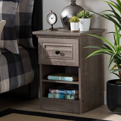 Dara Traditional Transitional Grey Brown Oak Finished Wood Nightstand