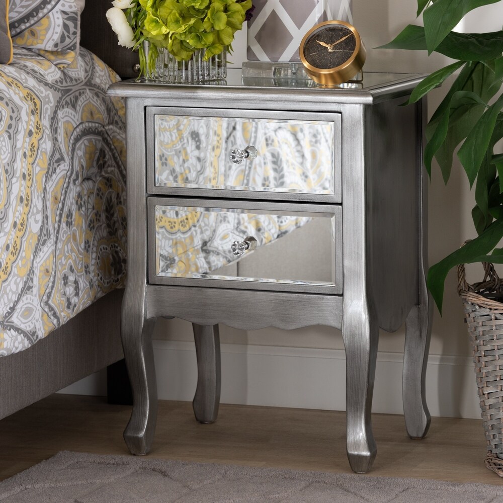 silver and glass nightstand