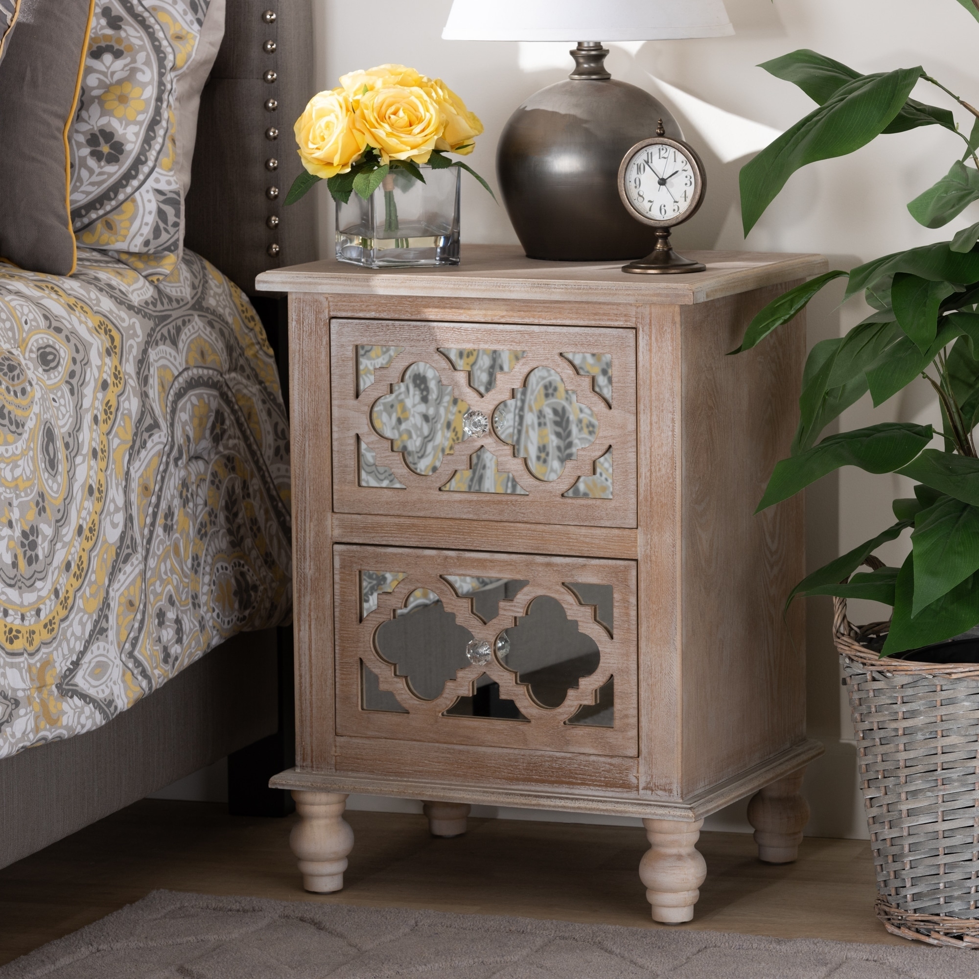 Shop Black Friday Deals On Carson Carrington Dagarn Rustic French Country Quatrefoil Nightstand Overstock 30116782