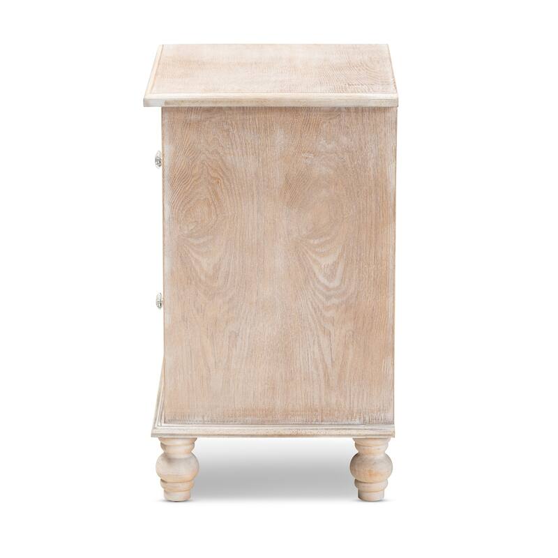 Baxton Studio Celia Transitional Rustic French Country White-Washed Wood and Mirror 2-Drawer Quatrefoil End Table
