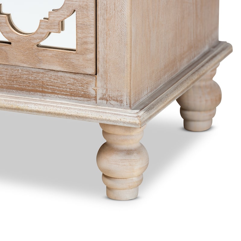 Baxton Studio Celia Transitional Rustic French Country White-Washed Wood and Mirror 2-Drawer Quatrefoil End Table