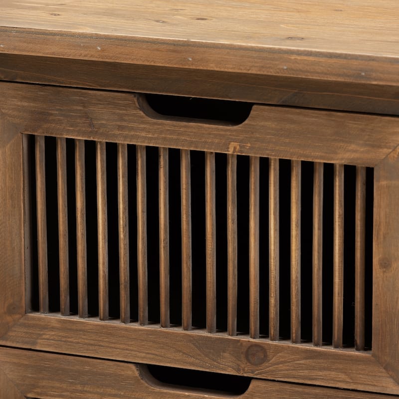 Baxton Studio Clement Rustic Transitional Medium Oak Finished 2-Drawer Wood Spindle End Table