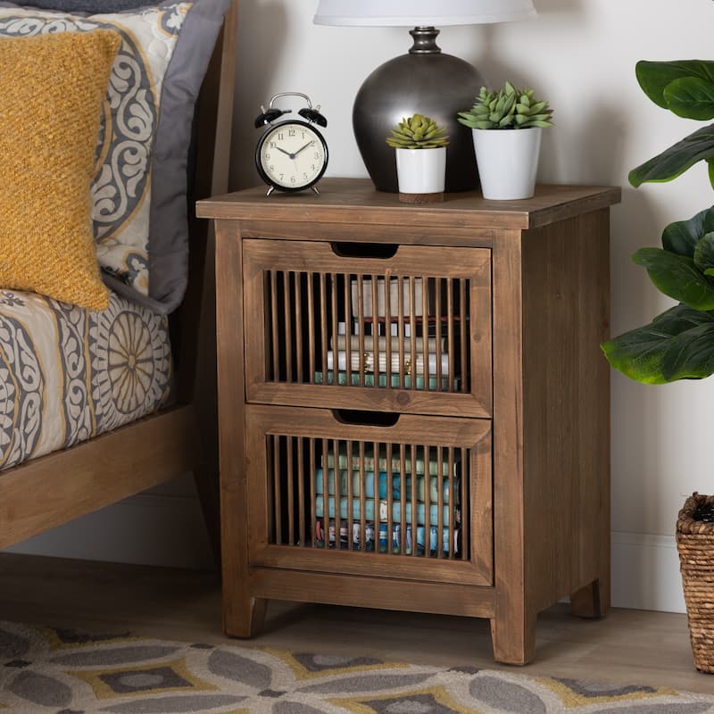Baxton Studio Clement Rustic Transitional Medium Oak Finished 2-Drawer Wood Spindle End Table
