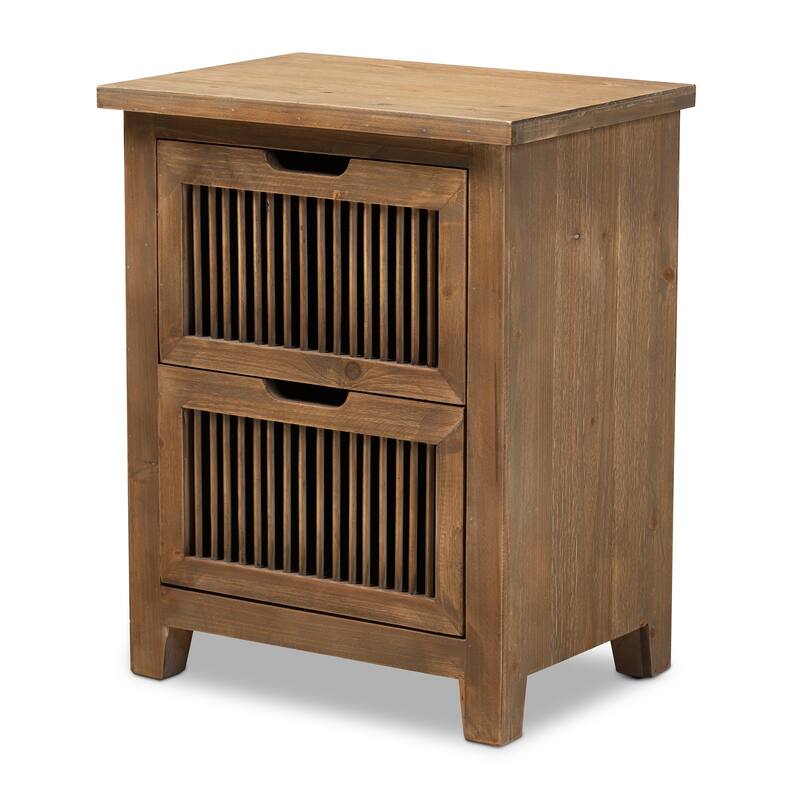 Baxton Studio Clement Rustic Transitional Medium Oak Finished 2-Drawer Wood Spindle End Table - Medium Oak - 2-drawer