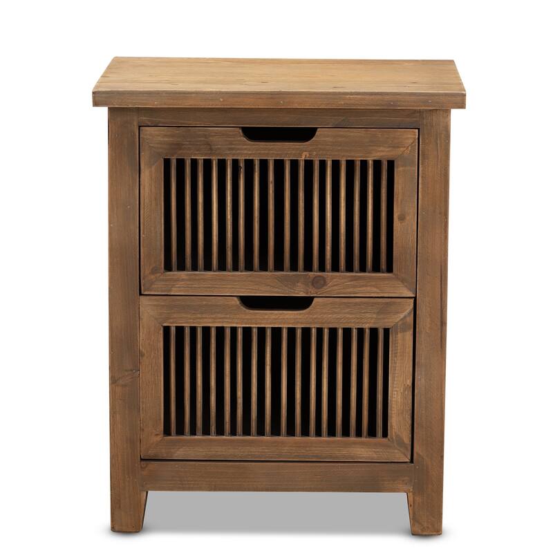 Baxton Studio Clement Rustic Transitional Medium Oak Finished 2-Drawer Wood Spindle End Table