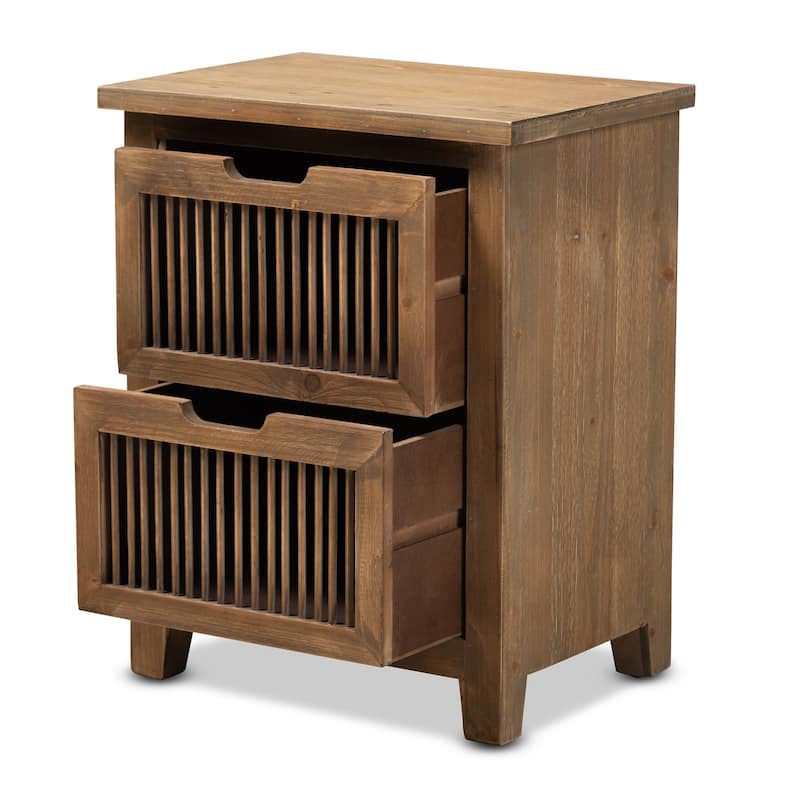 Baxton Studio Clement Rustic Transitional Medium Oak Finished 2-Drawer Wood Spindle End Table