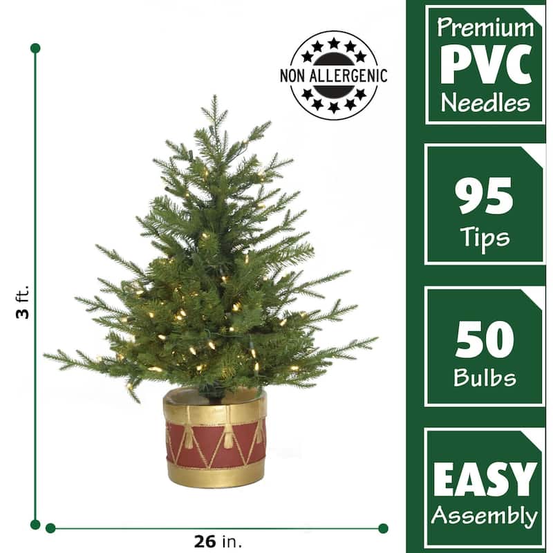 Fraser Hill Farm 3.0Ft Adirondack Pre Lit Potted Christmas Tree Décor