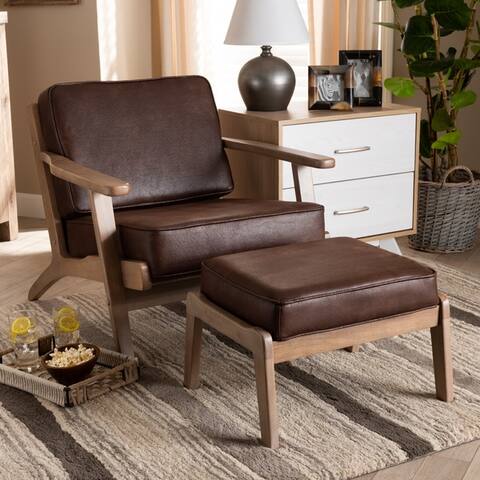 Sigrid Mid-Century Modern Upholstered 2-Piece Armchair and Ottoman Set