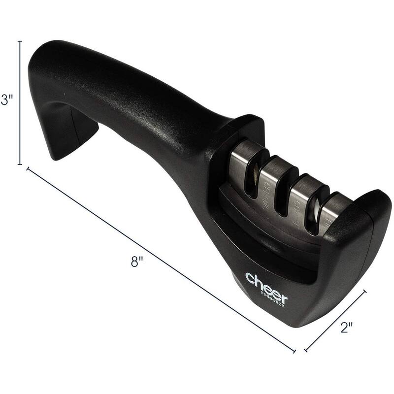 Cheer Collection Culinary Knife Sharpener, Professional 3-Stage Manual Knife Sharpening with Safety Glove - N/A