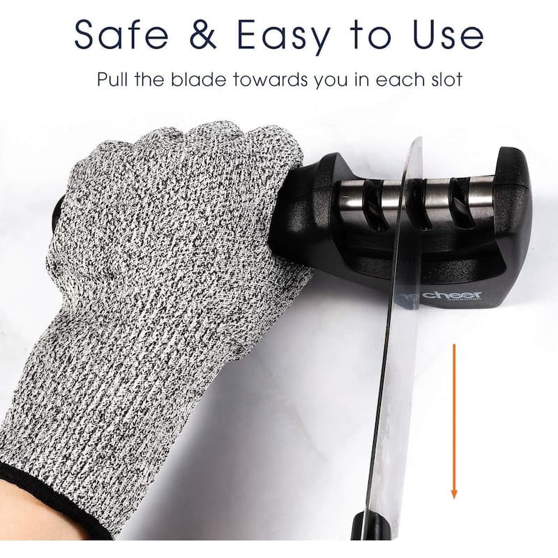 Cheer Collection Culinary Knife Sharpener, Professional 3-Stage Manual Knife Sharpening with Safety Glove - N/A