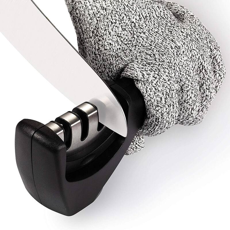 Cheer Collection Culinary Knife Sharpener, Professional 3-Stage Manual Knife Sharpening with Safety Glove - N/A