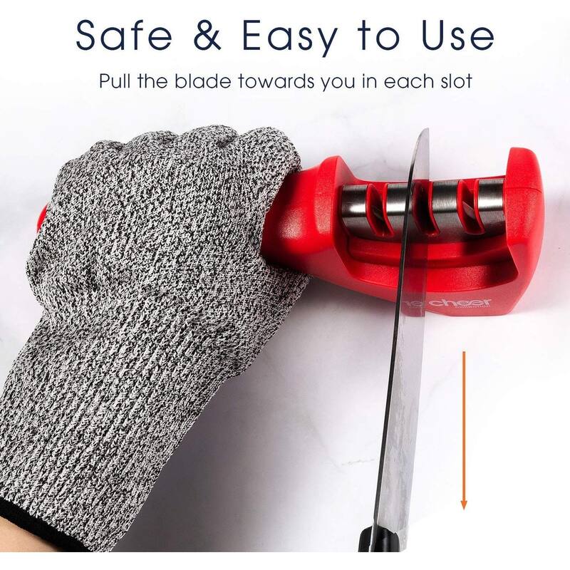 Cheer Collection Culinary Knife Sharpener, Professional 3-Stage Manual Knife Sharpening with Safety Glove - N/A