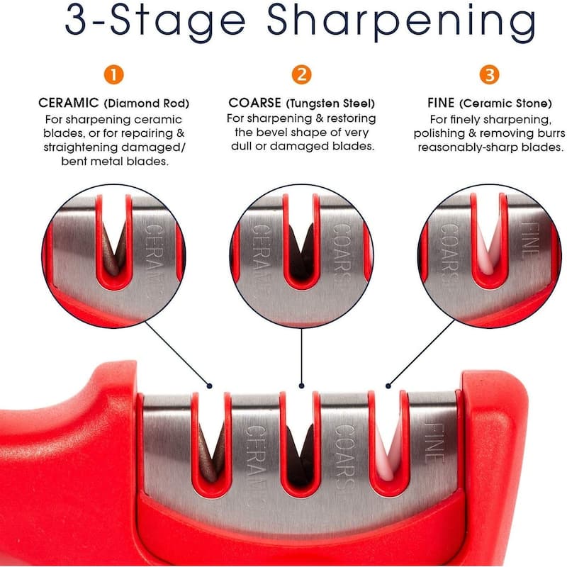 Cheer Collection Culinary Knife Sharpener, Professional 3-Stage Manual Knife Sharpening with Safety Glove - N/A