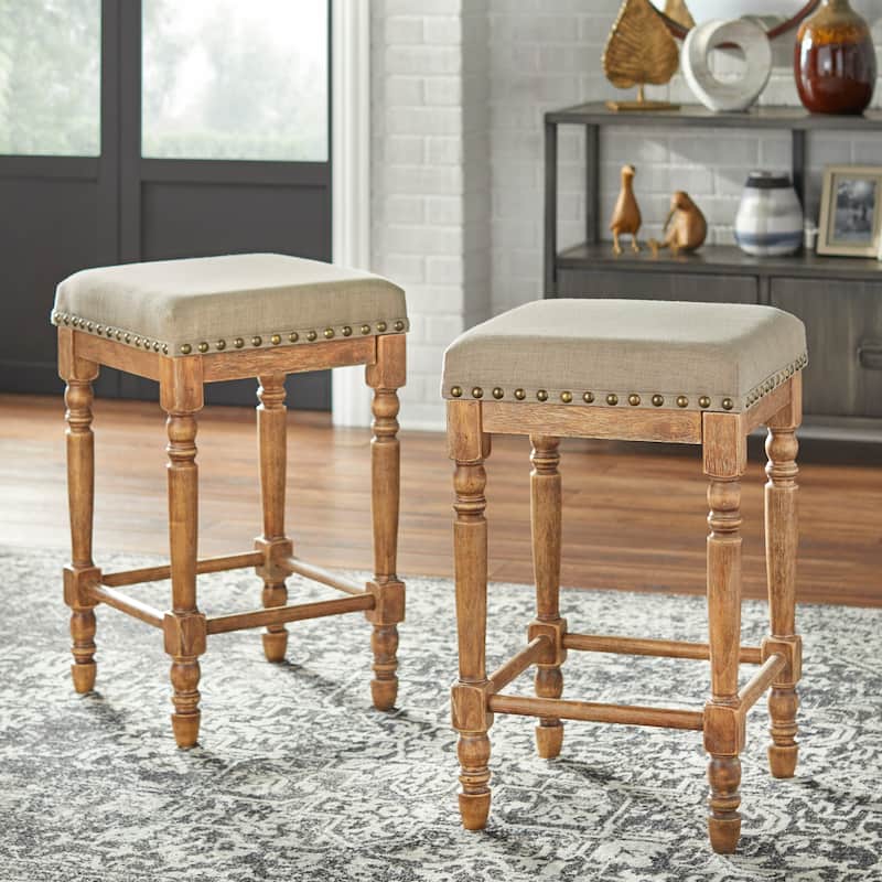 Lifestorey Grafton Turned Leg Counter Stool (Set of 2) - Taupe/Driftwood