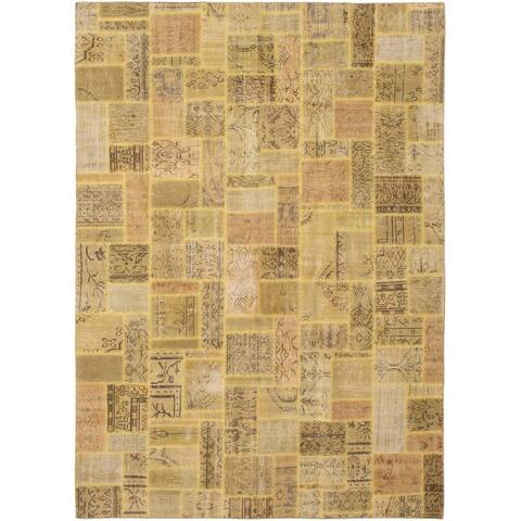 Hand-knotted Color Patchwork Copper, Tan Wool Rug - 7'0" x 9'10"