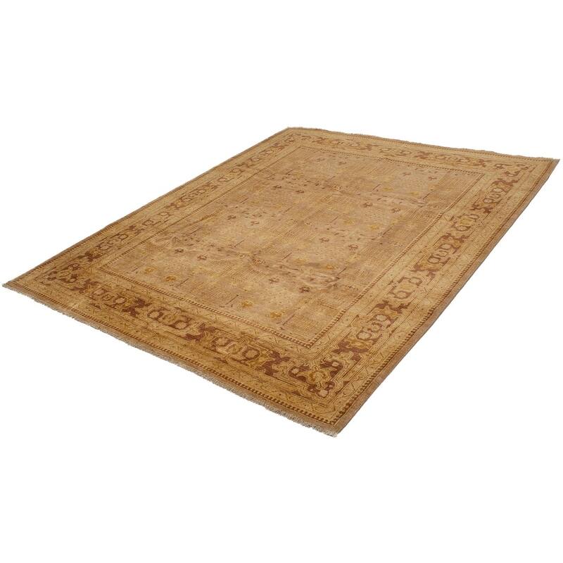 Hand-knotted Peshawar Oushak Beige Wool Rug - 9'3" x 11'7"/9'3 x 11'7