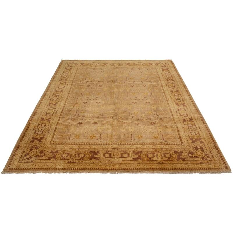 Hand-knotted Peshawar Oushak Beige Wool Rug - 9'3" x 11'7"/9'3 x 11'7