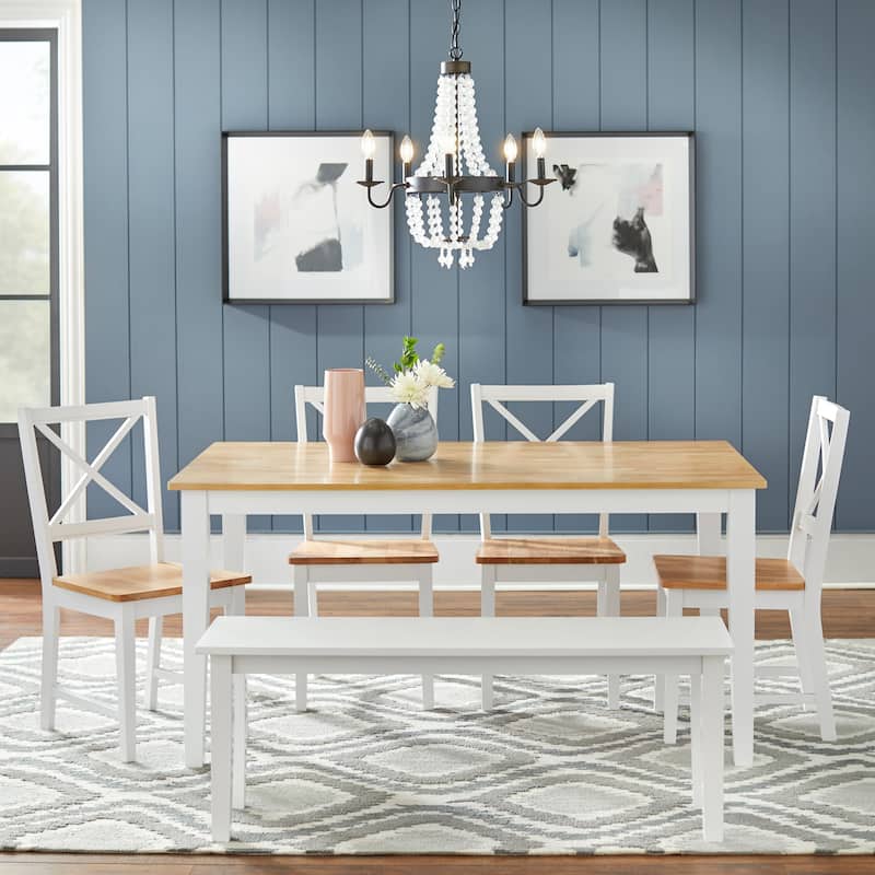 Simple Living 6-piece Virginia Solid Wood Dining Set with Bench - White/Natural