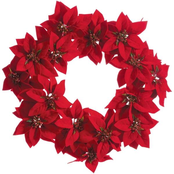 Fraser Hill Farm 24 Round Christmas Decor Faux Velvet Poinsettia Wreath - Bed  Bath & Beyond - 30120019