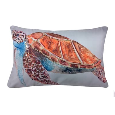 Porch & Den Embroidered Sequined Turtle Outdoor Pillow