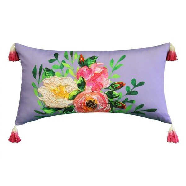 Shop Edie at Home Outdoor Embroidered Rose Tassel Decorative Pillow ...