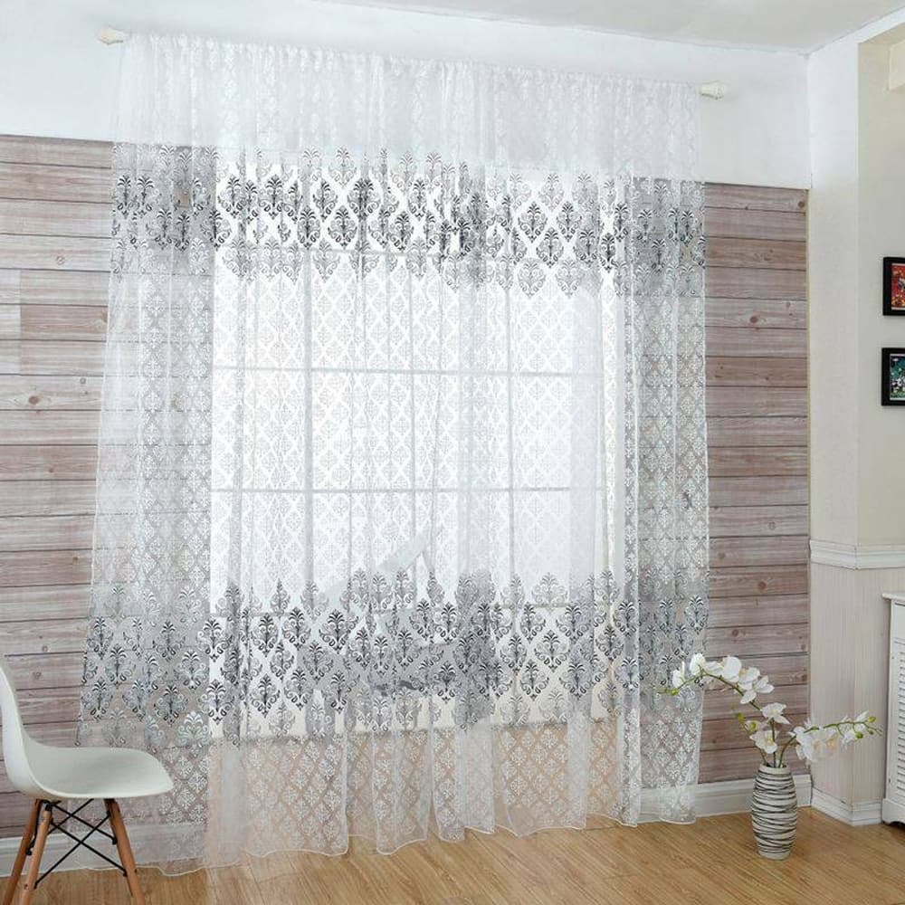 Floral Sheer Voile Window Curtain Black 39.4" x 78.7"