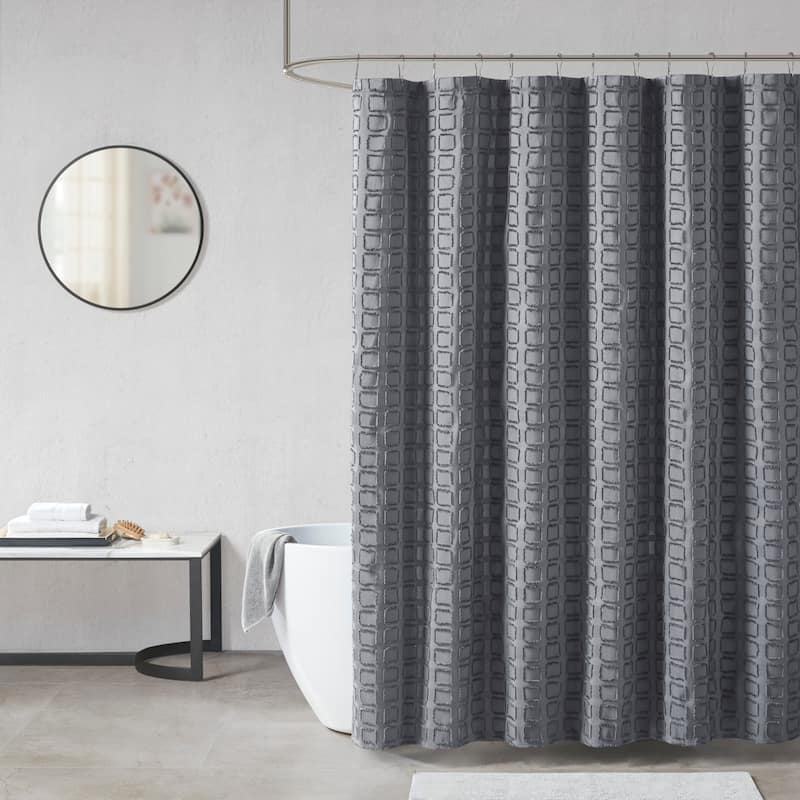 Madison Park Quade Woven Clipped Solid Shower Curtain - Grey