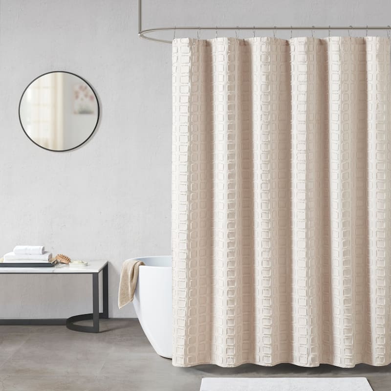 Madison Park Quade Woven Clipped Solid Shower Curtain - Sand