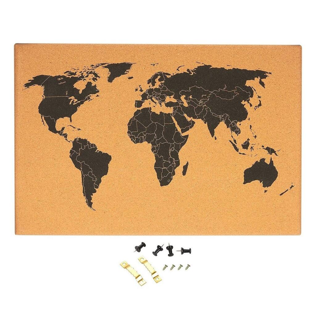 Cork Board Map of The World - Wall Mount Bulletin Board with Pins, 23.5 x 15.75" - 23.5 x 15.75"