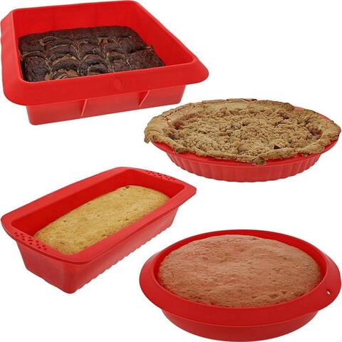 Juvale Nonstick Silicone Bakeware Baking Molds Set (4 Piece Set), Red