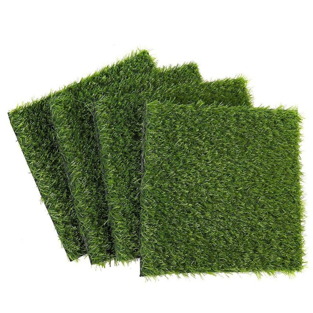 4 Pack Artificial Grass Turf Tiles for DIY Crafts, 12x12 in Green Square Mats