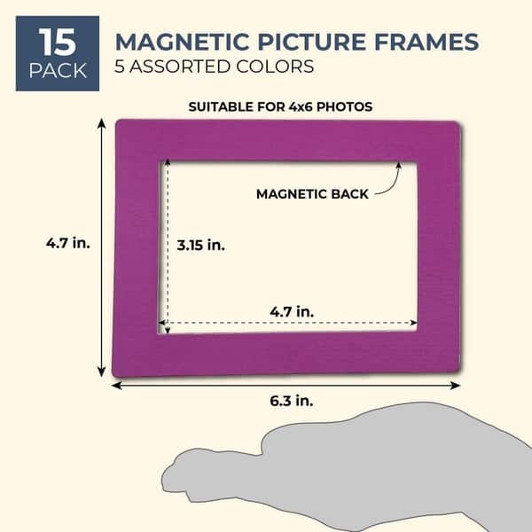 15Pack Picture Frames for Refrigerator, 5 Assorted Colors